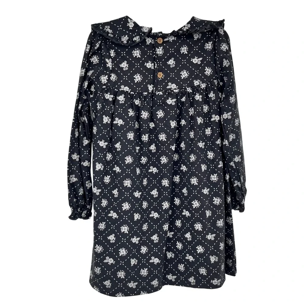 Modern Moments Floral Ruffle Dress Girls 4T Dark Grey Peter Pan Collar Prairie